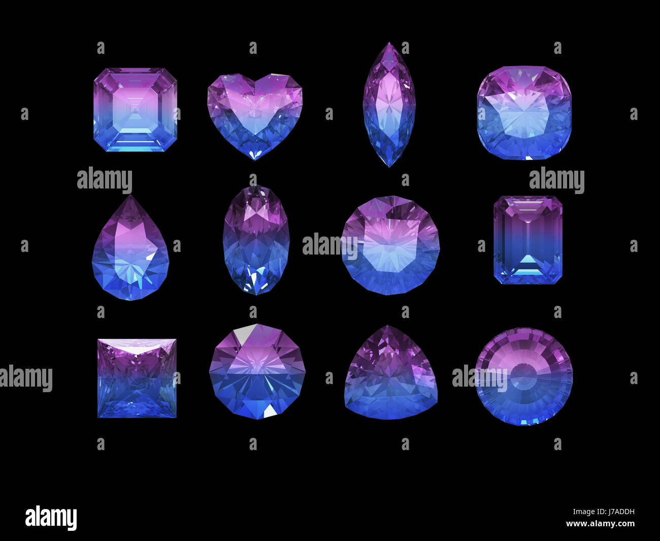 Gruppe von Bi-Color (rosa blau) Turmalin Form mit Beschneidungspfad Stockfoto