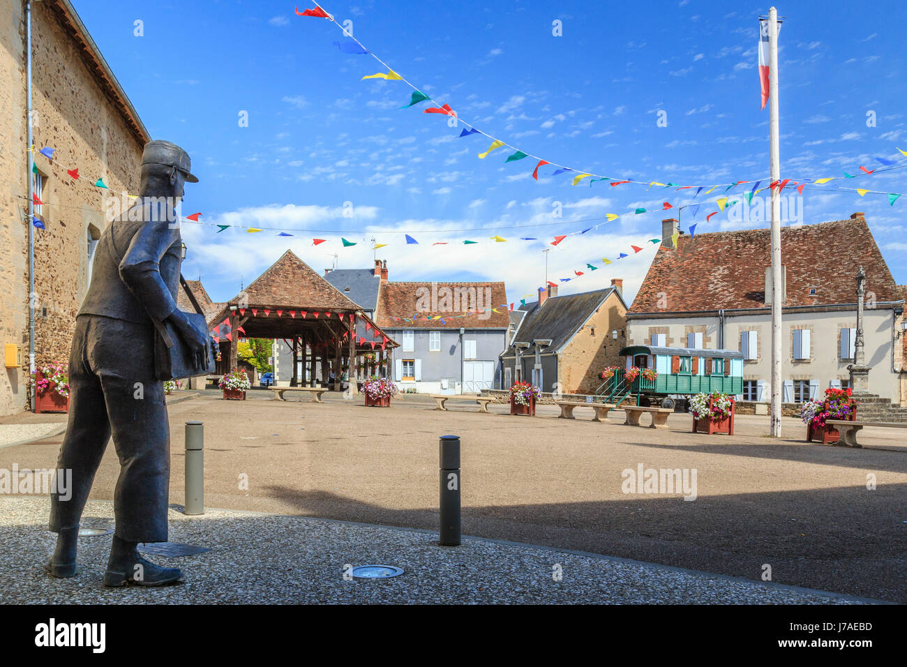 Frankreich, Indre, Sainte Severe sur Indre, Marche Platz, der Saal und Elemente erinnern an den Film Jour de Fete (der große Tag) von Jacques Tati Stockfoto