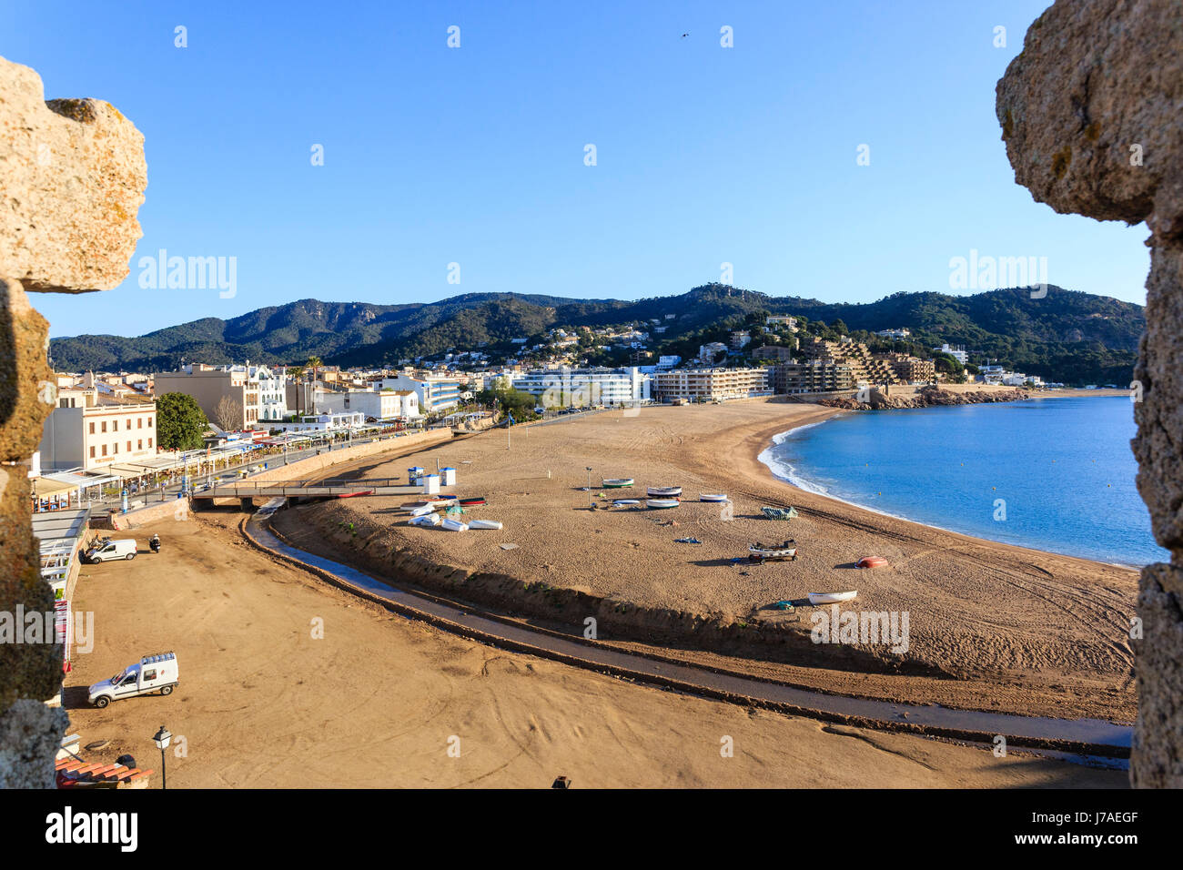 Spanien, Katalonien, Costa Brava, Tossa de Mar, Blick von der Vila Vella oder Altstadt Stockfoto