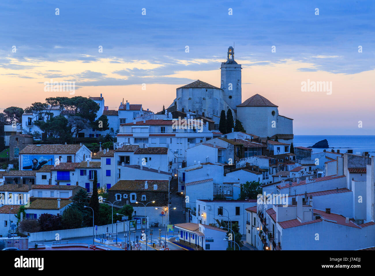 Spanien, Katalonien, Costa Brava, Cadaques bei Nacht Stockfoto