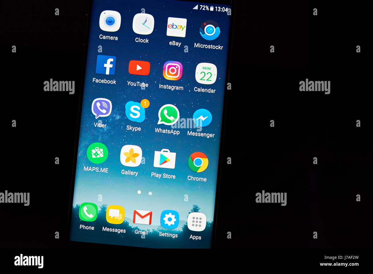 New York, USA – 22. Mai 2017: Moderne android-Smartphone Menü. Symbole auf dem Handy-Bildschirm Stockfoto