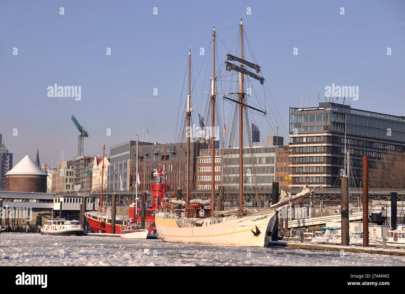 Hafen Hamburg im Eis Stockfoto