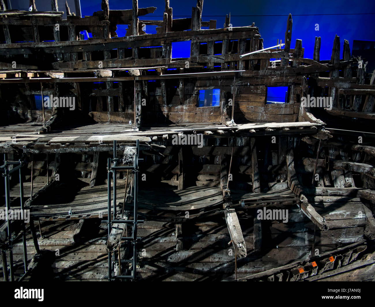 Ein Teil der Tudor Kriegsschiff Mary Rose an der Mary Rose Museum, Portsmouth Historic Dockyard, England. Stockfoto