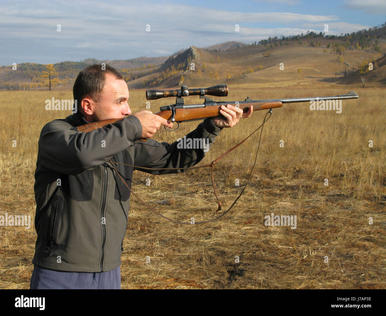 kämpfen Sie, kämpfen Tier wilde Jäger Hobby Jagd Safari Gewehr Arm Waffe Pistole Stockfoto