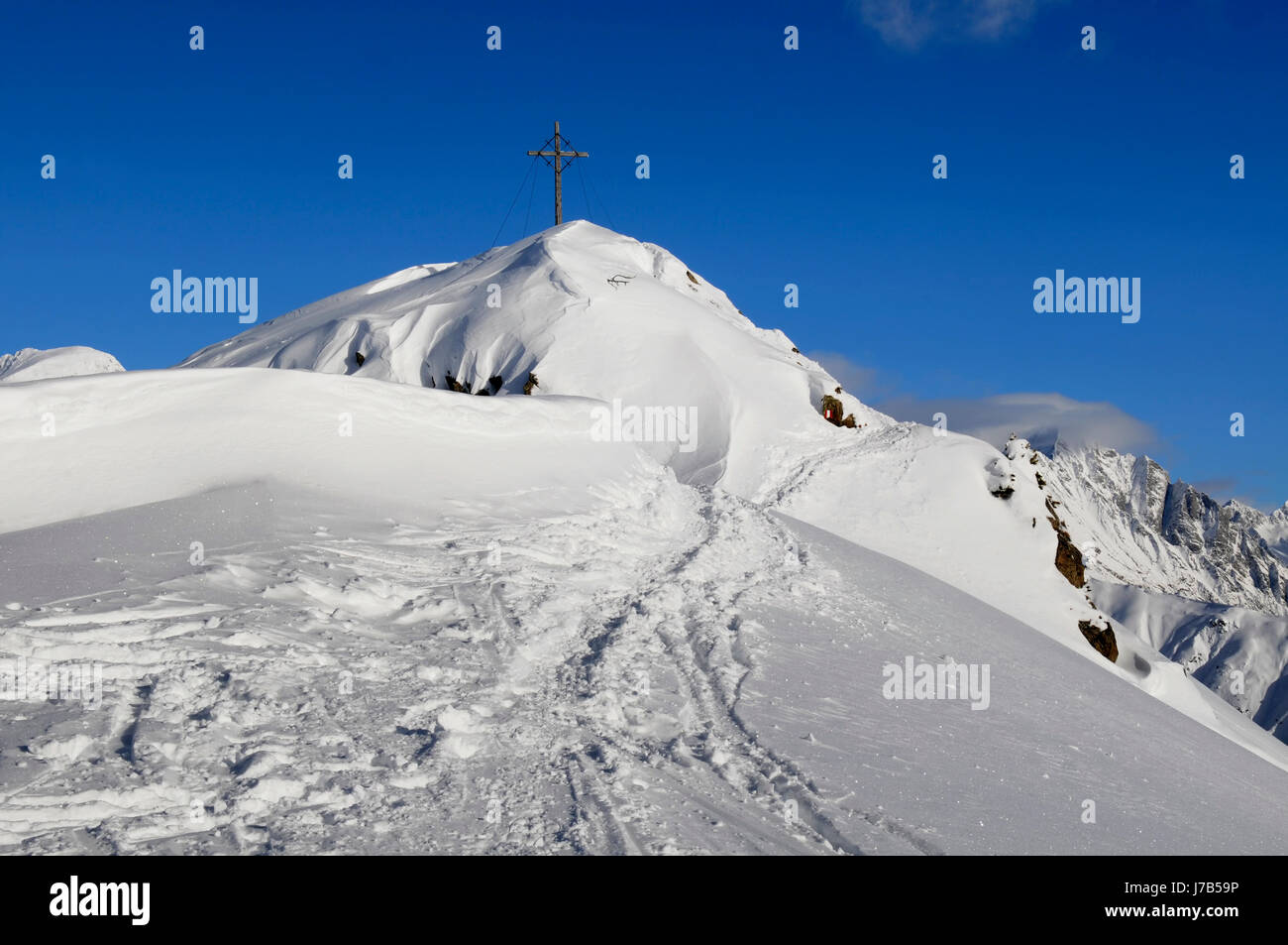 Bergen Süd Tirol Gipfel Höhepunkt Höhepunkt Lawine Ski Weg Schnee Entspannung Stockfoto