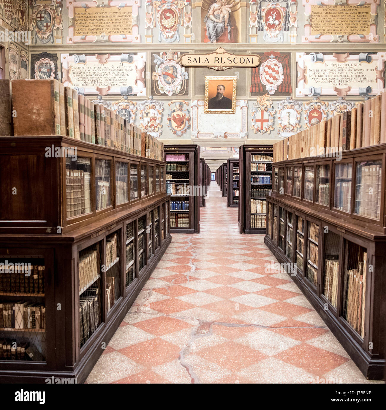 Alte Universität Bibliothek Bologna Italien Stockfoto