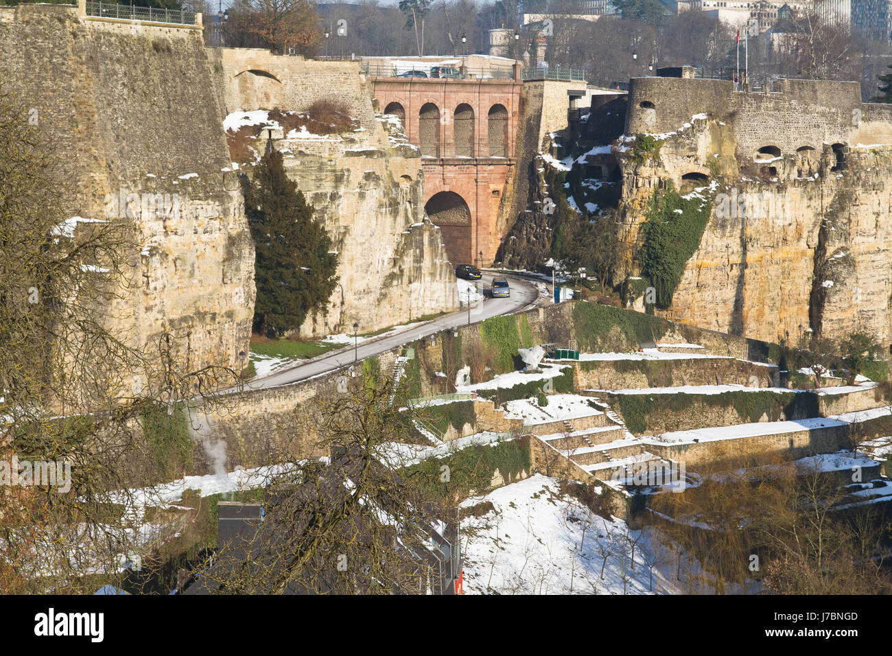 Garten Stein Festung Gärten Luxemburg Stadt Garten Winter Felsenfestung Stockfoto