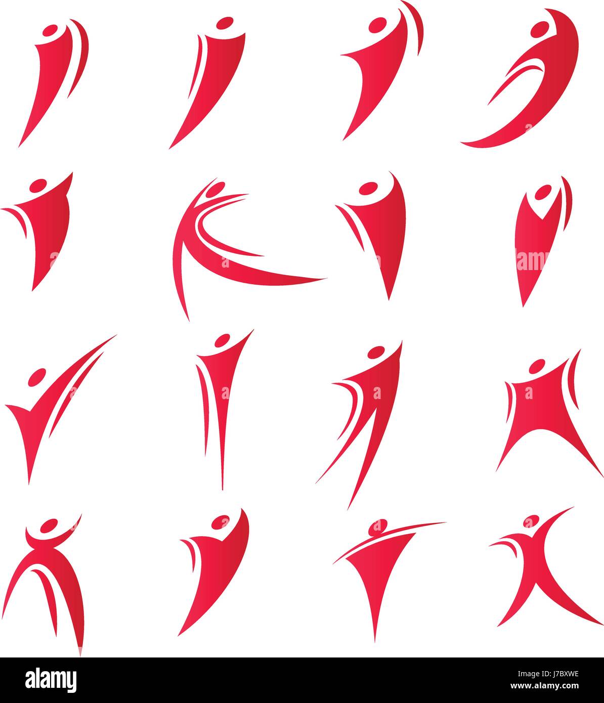 Abstrakt rot Menschen Einheit Logos setzen auf weißem Hintergrund-Vektor-Illustration isoliert. Stock Vektor