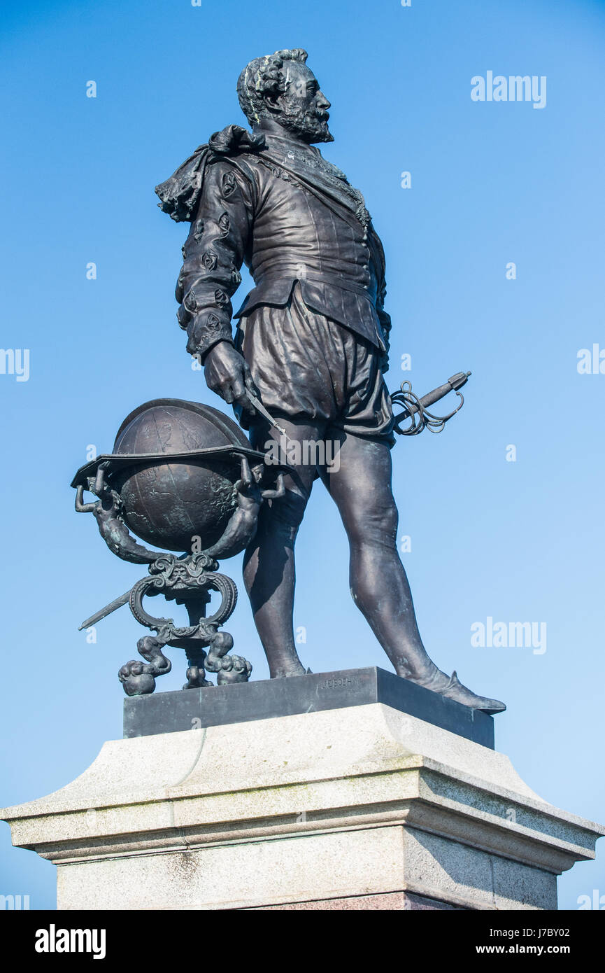 Statue von Sir Francis Drake auf Plymouth Hacke, England Stockfoto