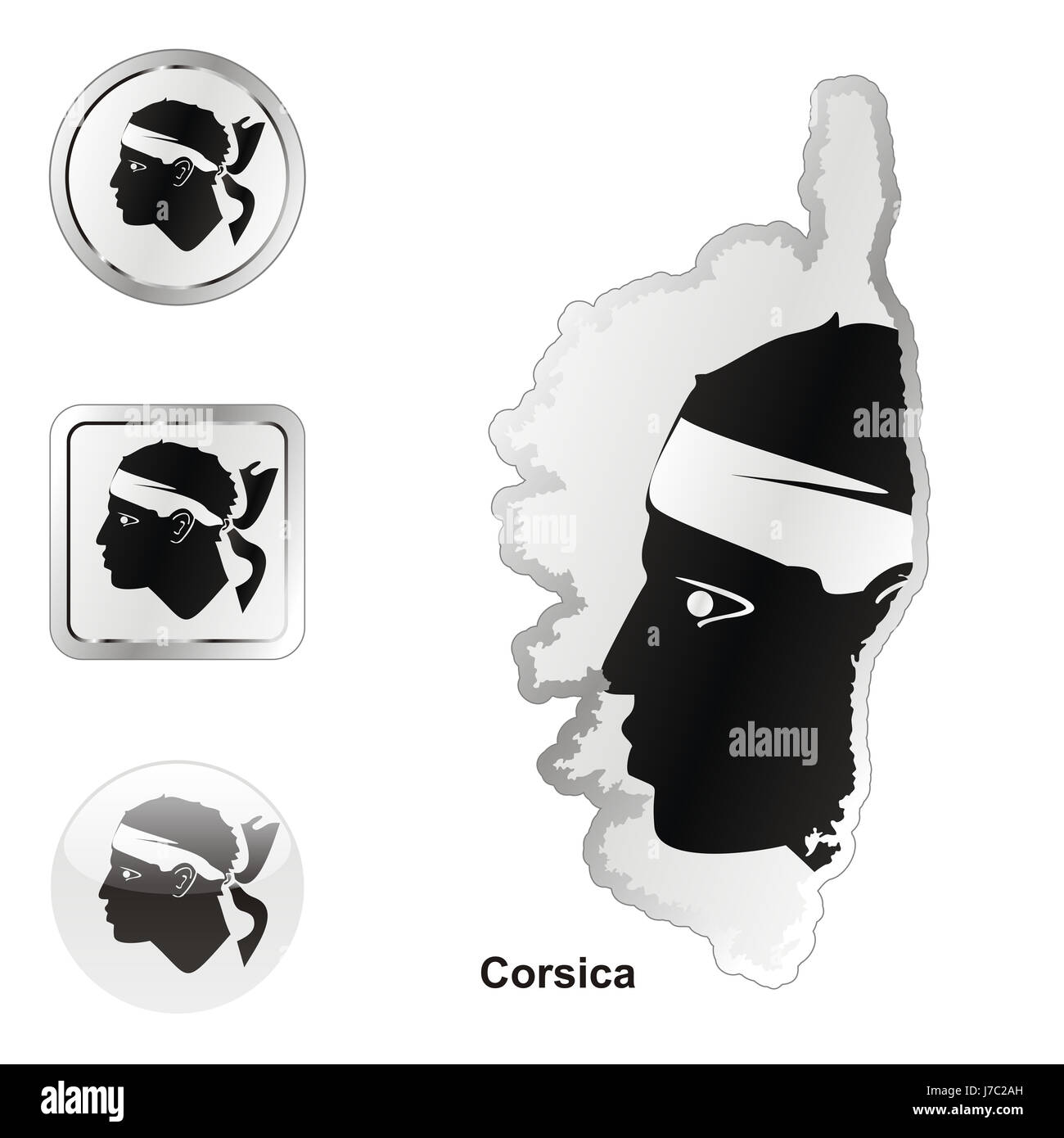 Europa-Abbildung-Flagge button Korsika Reisen Farbe Emblem Europa Stockfoto