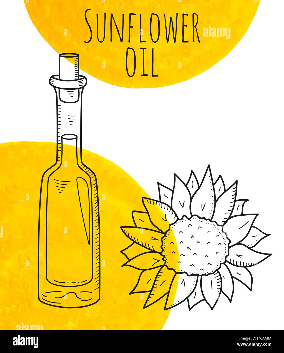 Handgezeichneten Sonnenblumen Flasche mit gelben Flecken Aquarell Stock Vektor