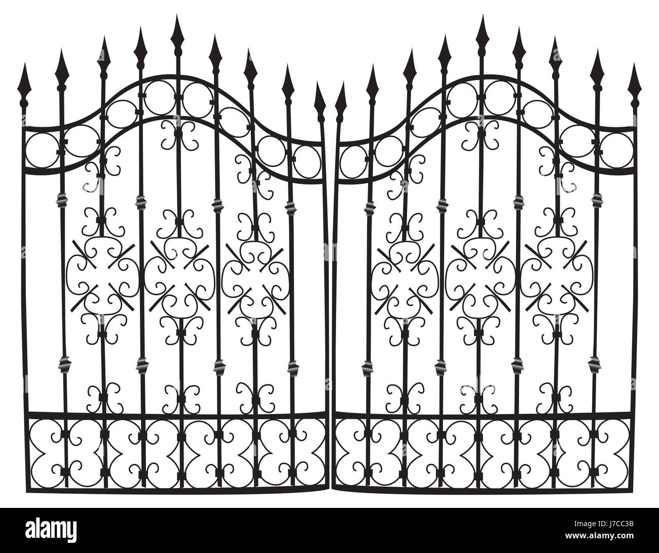 Ziel Durchgang Tor Archgway Gantry Eingang Metall Eisen private schwarz dunkelhäutigen Stockfoto