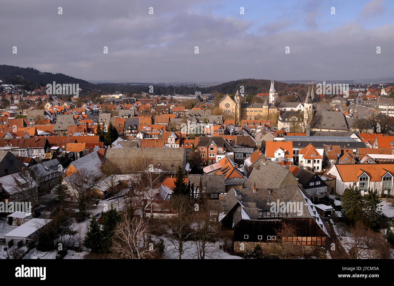 Stadt Stadt Bergen Harz Luftaufnahme Dächer Kleinstadt Berghäuser Stockfoto