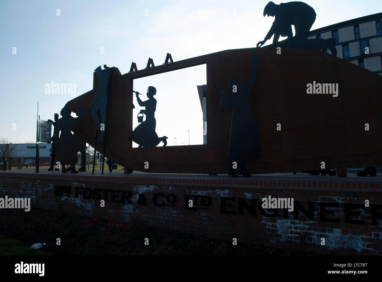 Statue, William Foster Co Ltd Ingenieure die Macher des ersten Tanks in Lincoln Gedenken Stockfoto