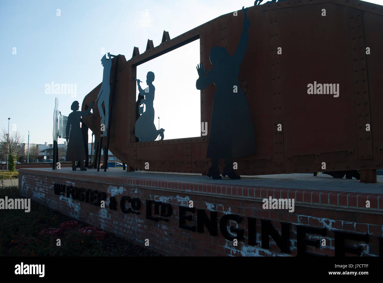 Statue, William Foster Co Ltd Ingenieure die Macher des ersten Tanks in Lincoln Gedenken Stockfoto