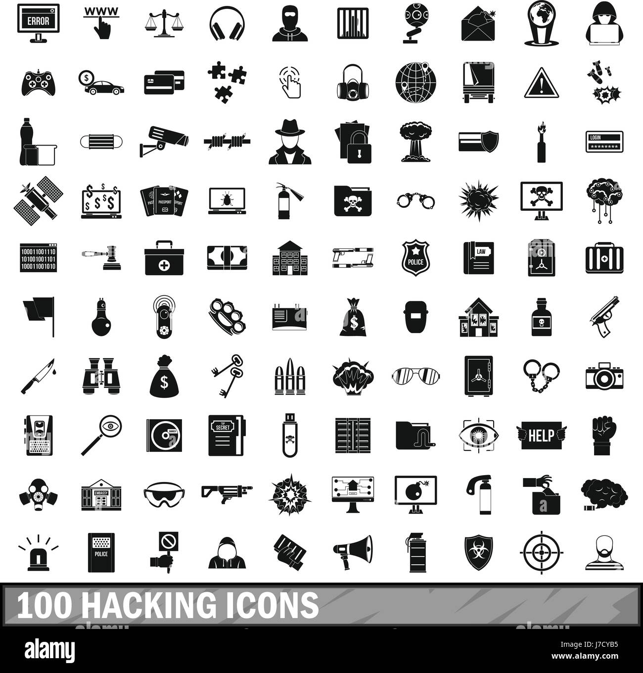 100 Icons Set, einfachen Stil hacking Stock Vektor