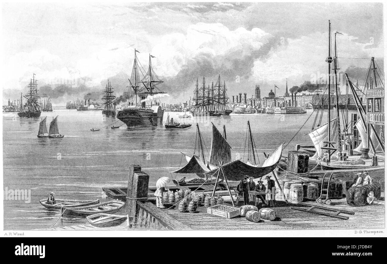 Ein Stich von New Orleans USA, der in hoher Auflösung von einem Buch gescannt wurde, das 1872 gedruckt wurde. Für urheberrechtlich frei gehalten. Stockfoto