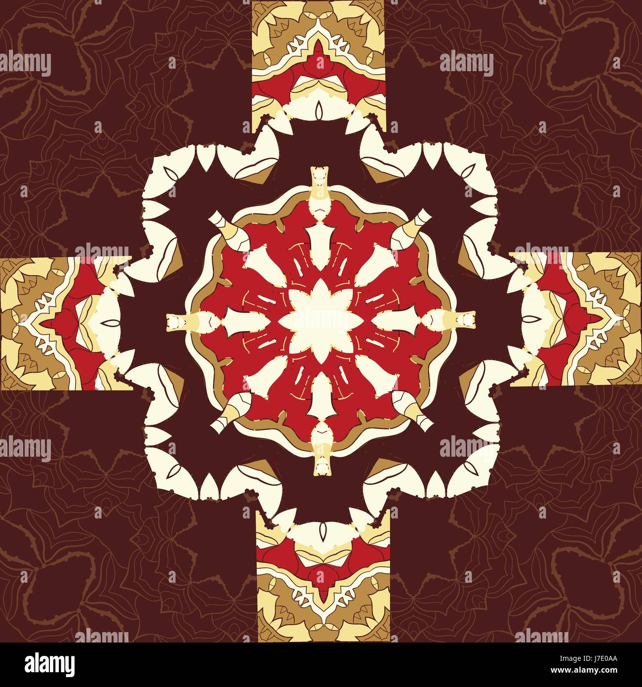 Nahtlose orientalisches Ornament in brauner Farbe. Vektor dekorativer Hintergrund mit stilisierten floralen geometrische Ornament. Geometrische Fliesen auf indische Mandala zu wiederholen. Tibetischer oder arabischen Motiv Stock Vektor