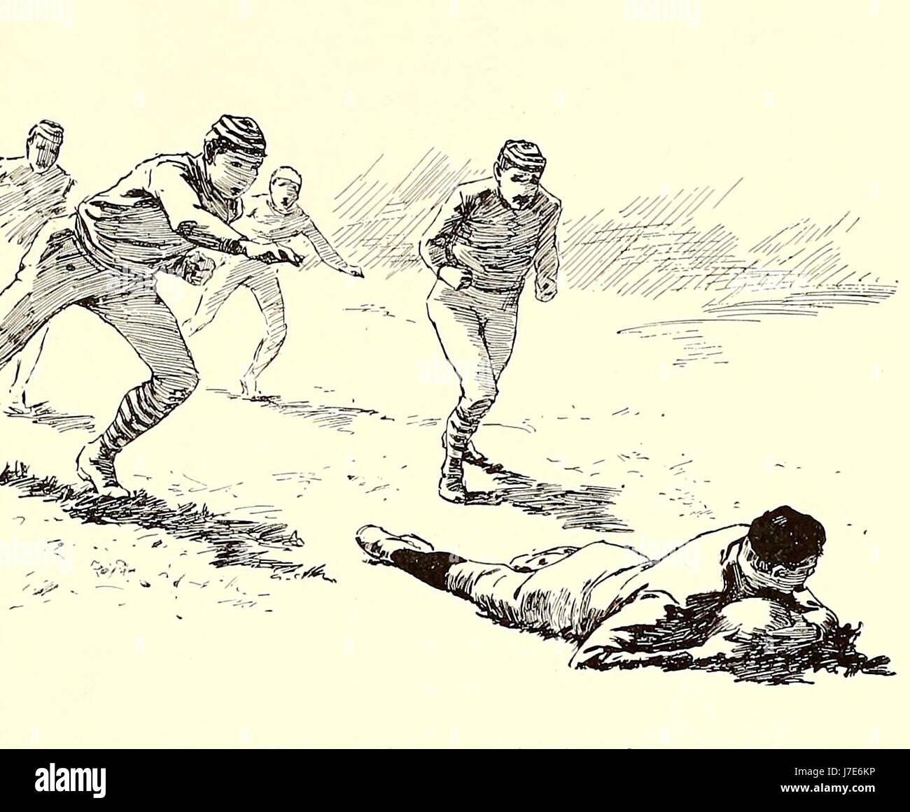 Fallen auf den Ball - American-Football-Spiel, ca. 1887 Stockfoto