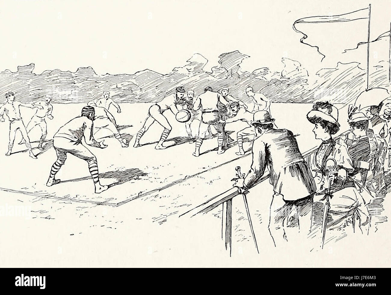 Aus Grenzen - setzen Ball ins Spiel - American Football, ca. 1887 Stockfoto