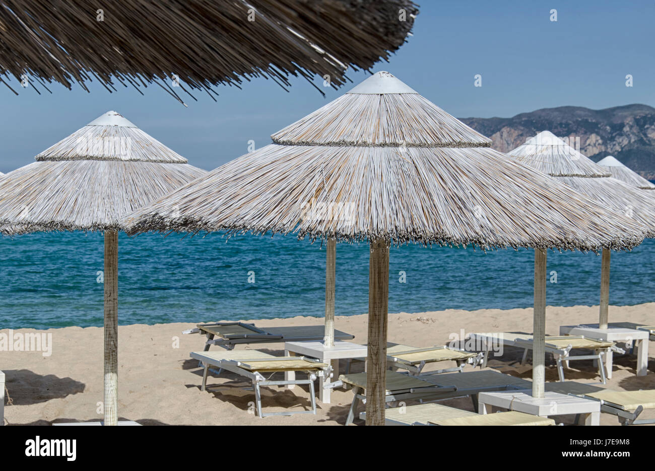 Blick auf Strand bereit für die Sommersaison Stockfoto