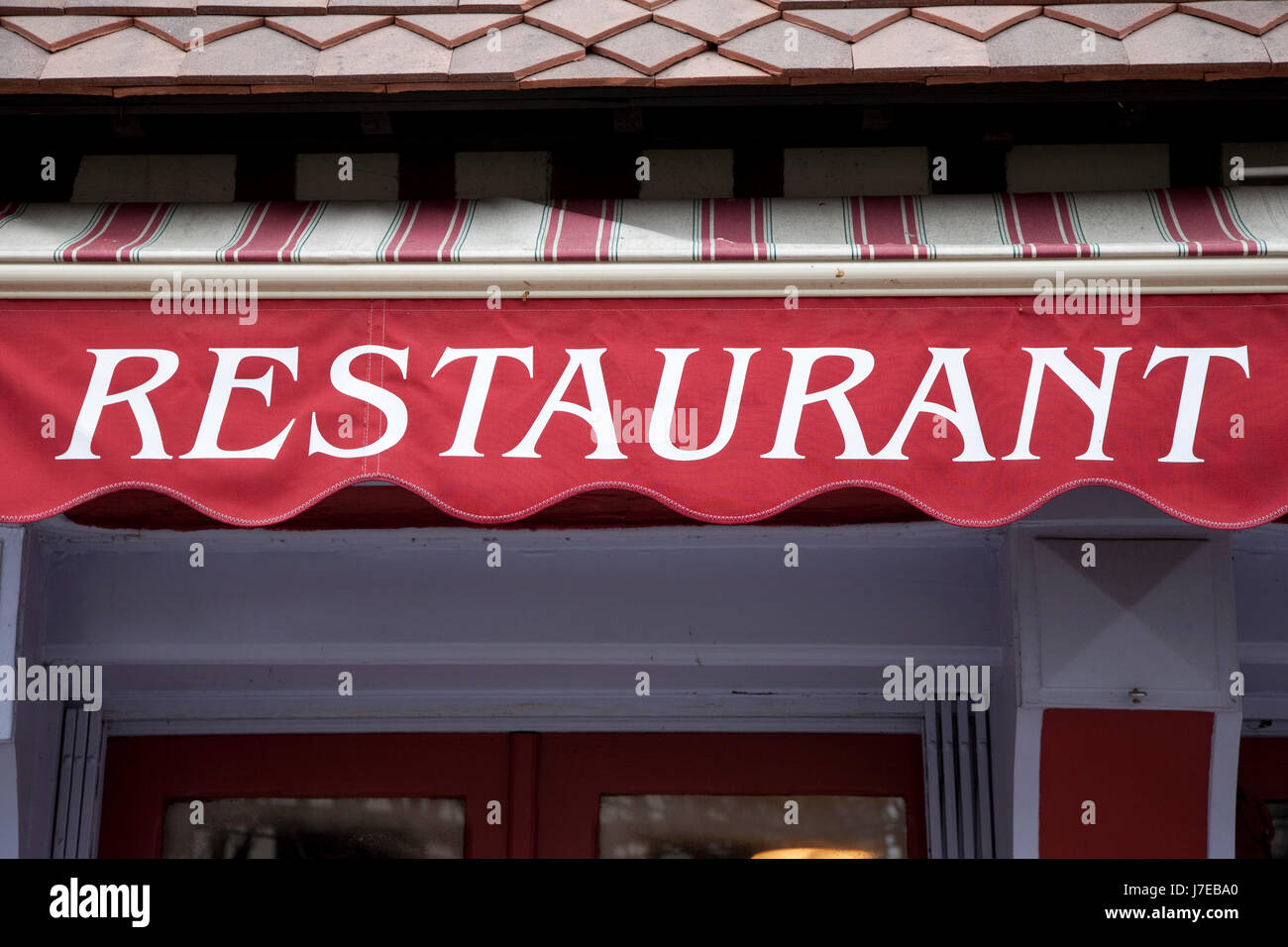 Restaurant-Schild rot Essen trinken Küche, Text-Fenster Stockfoto