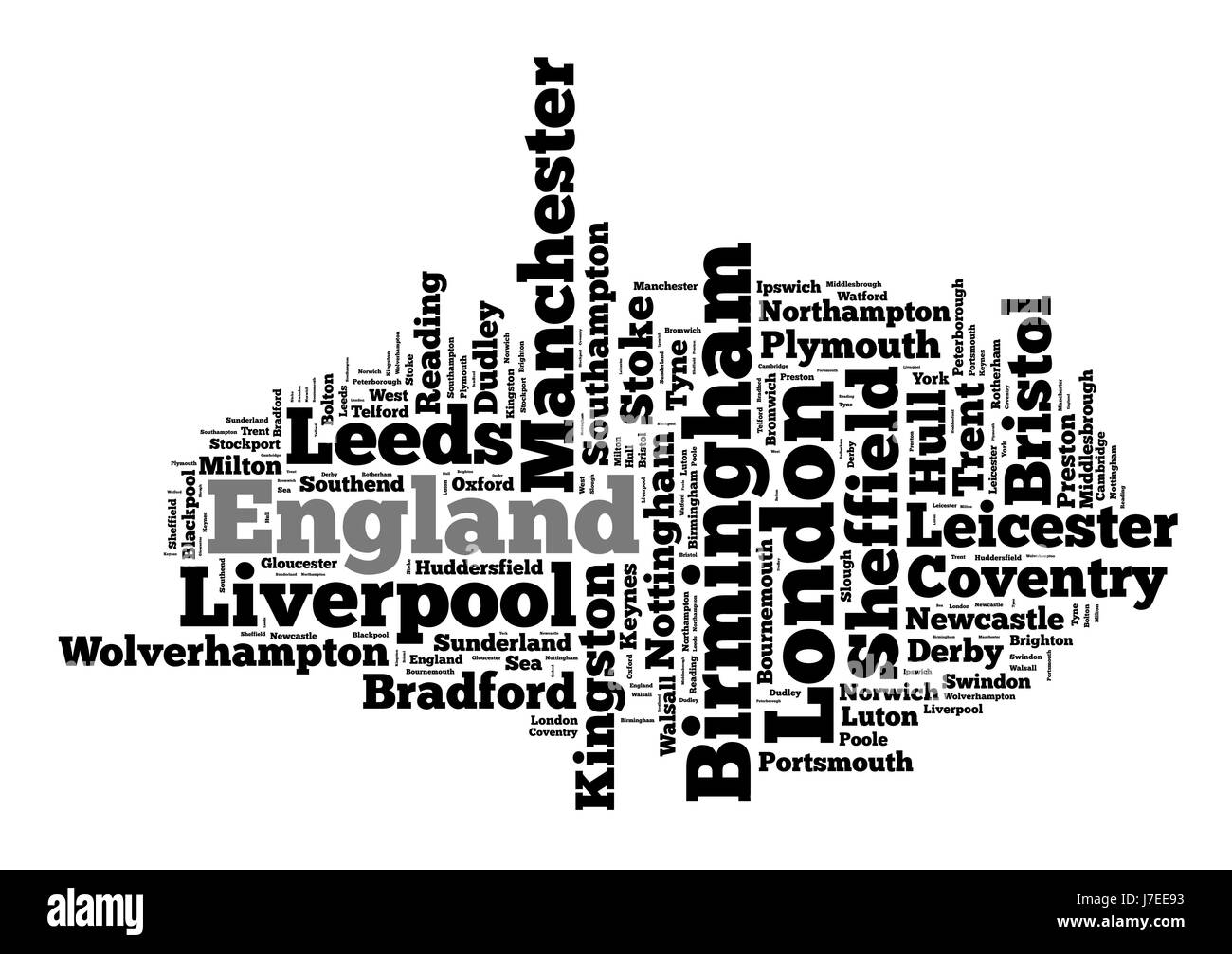 Ortschaften in England Word Cloud-Konzept Stockfoto
