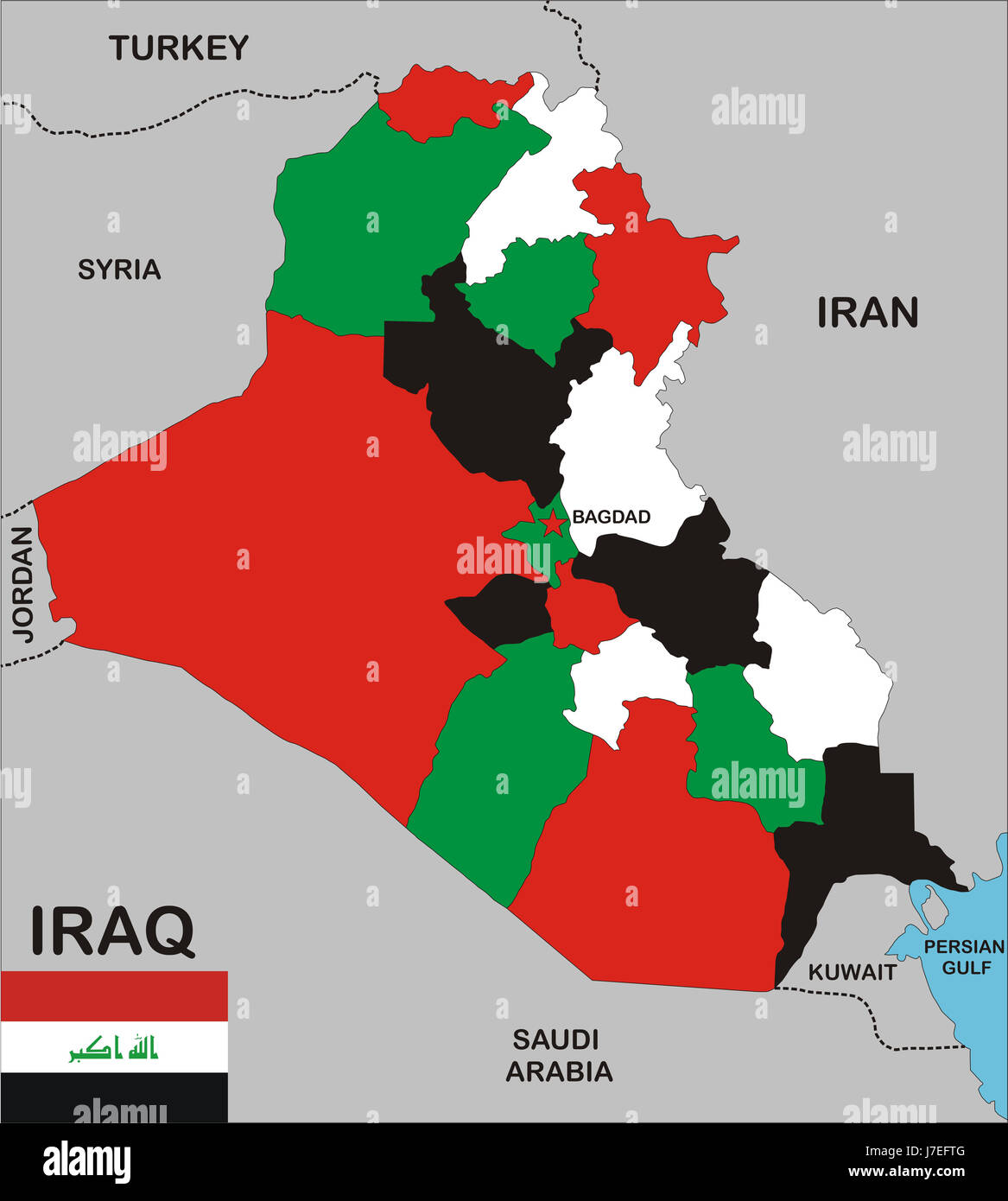 Irak Atlas Karte der Welt politische Abbildung Flagge Land Republik Stockfoto