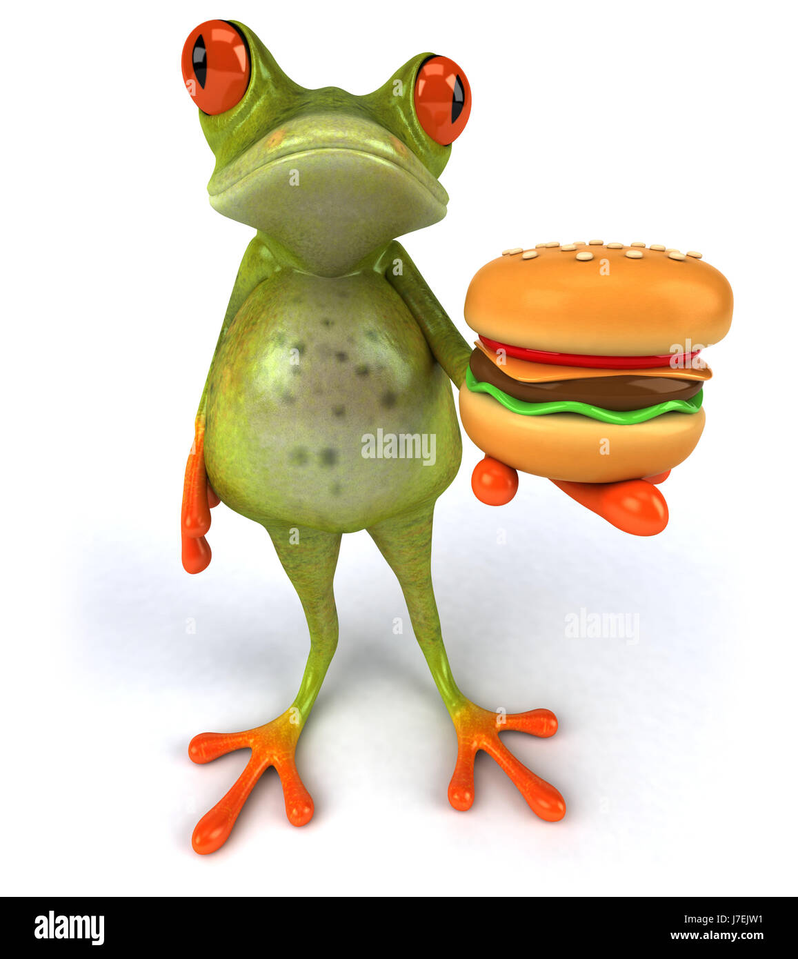 Umwelt Enviroment Tier Abbildung Frosch Hamburger Burger dicken breiten Fett Stockfoto