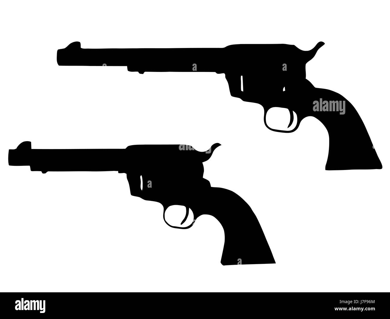 isolierte Silhouette Gewehr Arm Waffe Revolver Waffe Waffe Gefahr isoliert schwarz Stockfoto