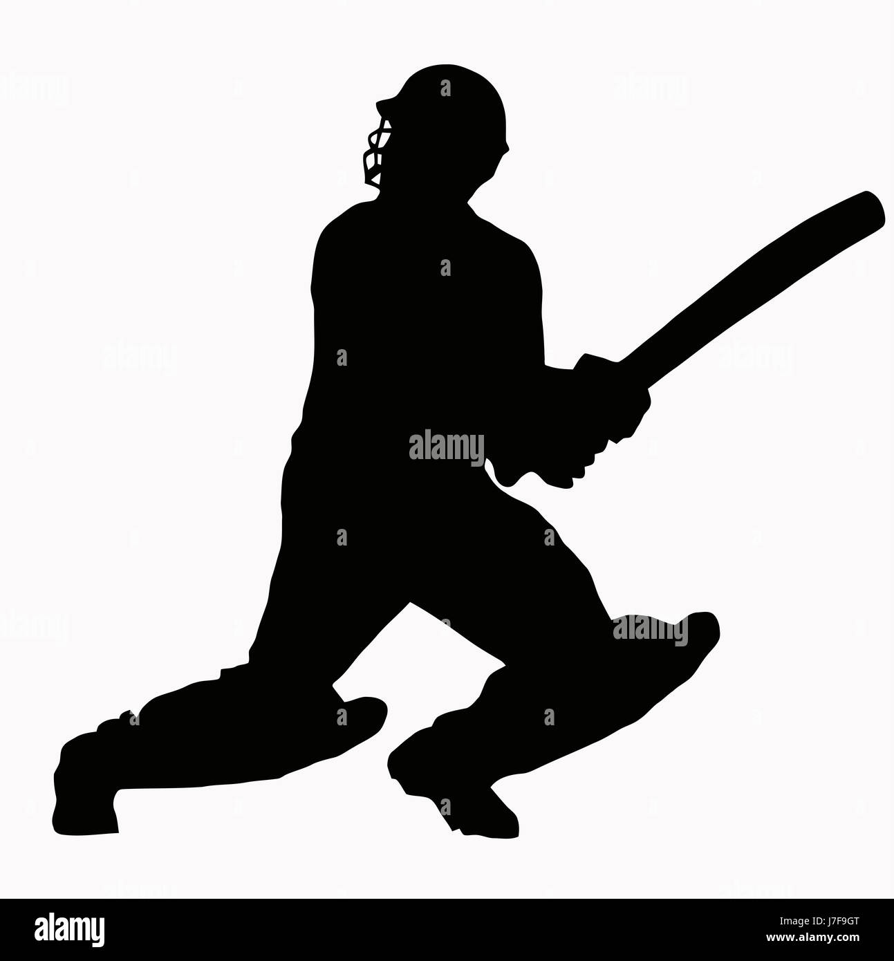 Sport Sport Silhouette Schlagmann gepolstert laufen laufen läuft Cricket hit Profil Kunst Stockfoto