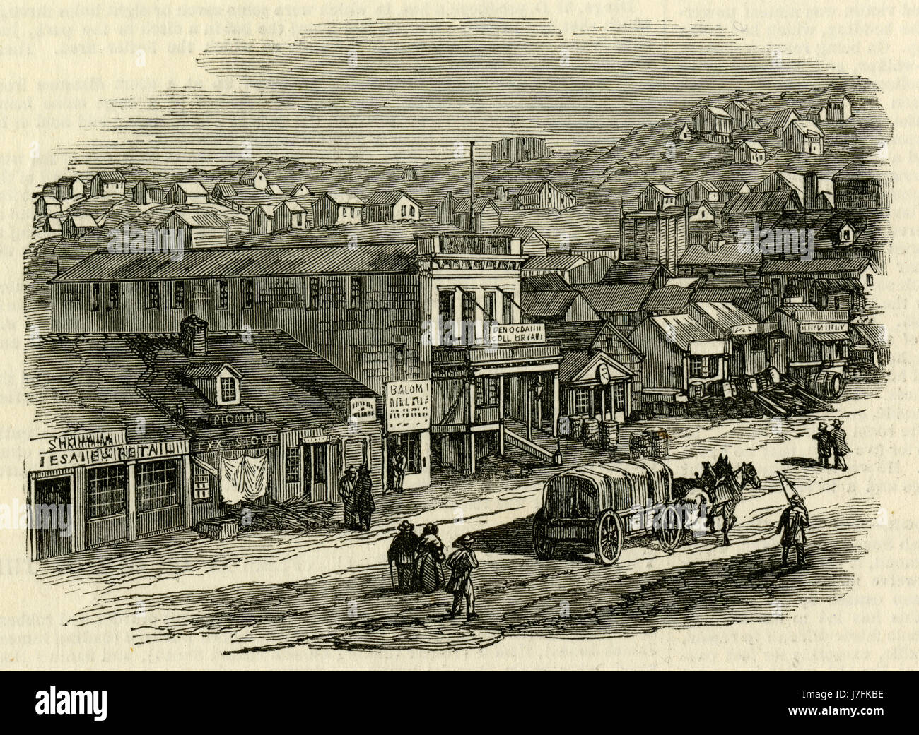 Antike c1840 Gravur, Blay-Ort, San Francisco, Kalifornien. QUELLE: ORIGINAL GRAVUR. Stockfoto
