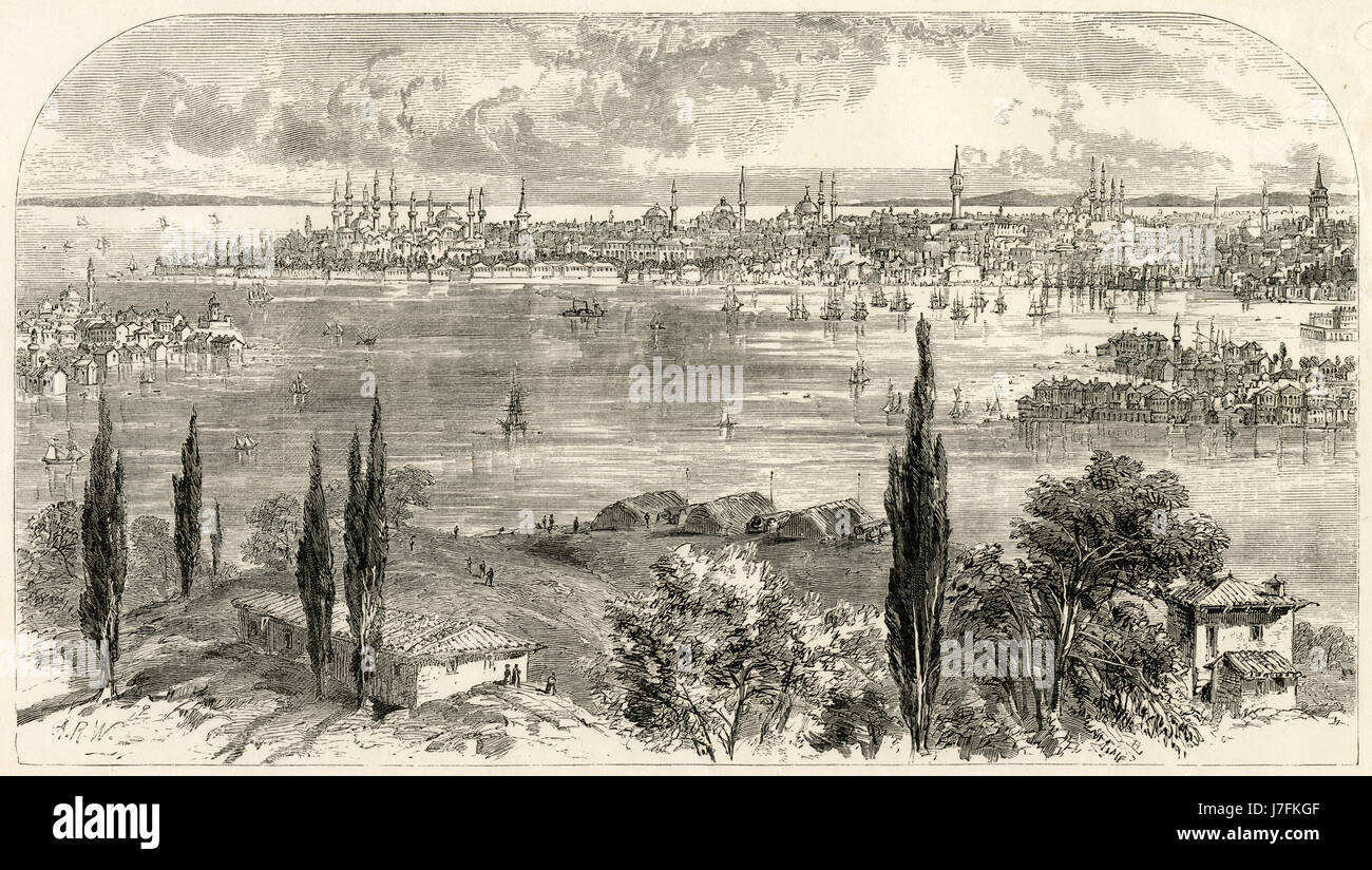 Antike c1860 Gravur, Ansicht von Konstantinopel. QUELLE: ORIGINAL GRAVUR. Stockfoto