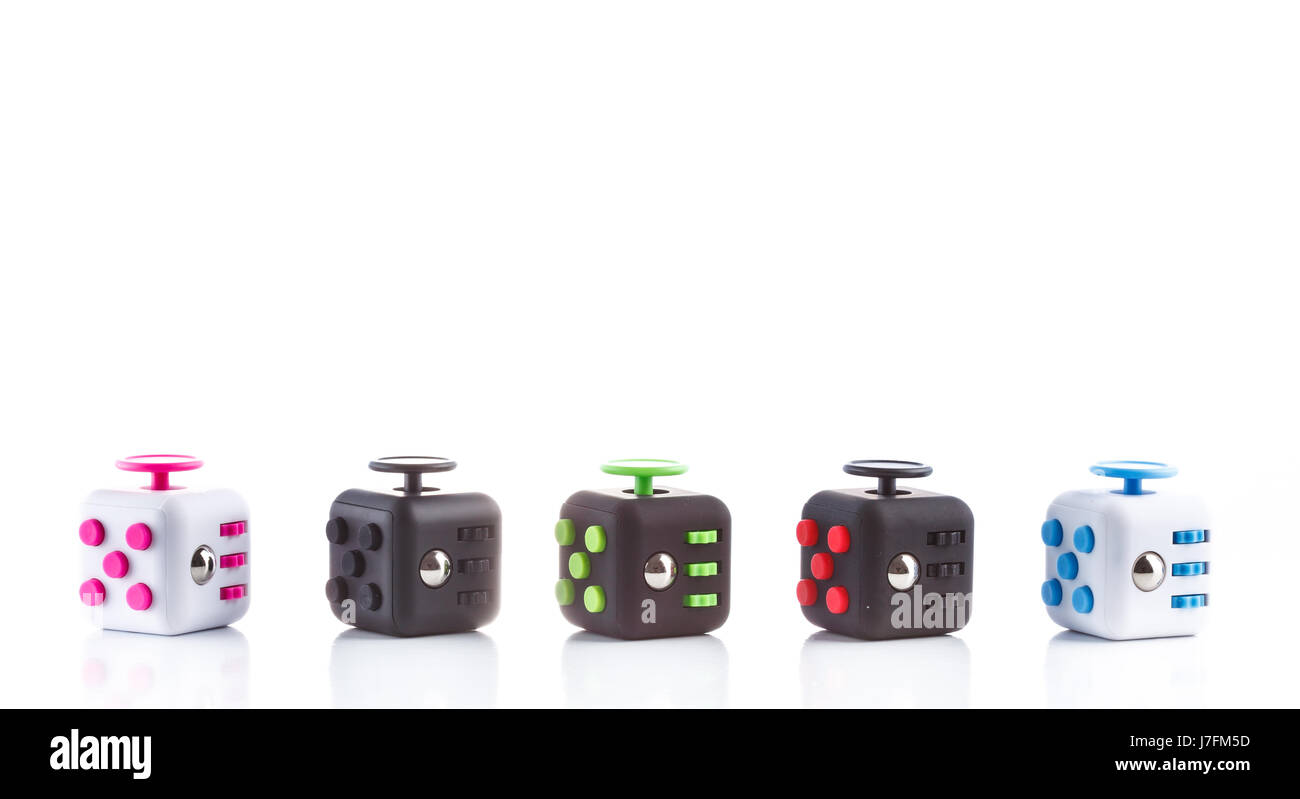 Anti-Stress und Entspannung zappelt erschöpft Cube und Spinner für Menschen Stockfoto