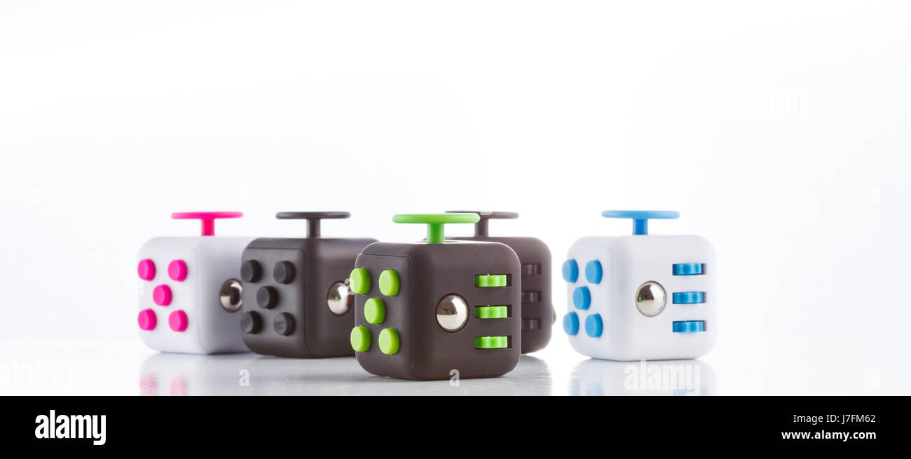 Anti-Stress und Entspannung zappelt erschöpft Cube und Spinner für Menschen Stockfoto