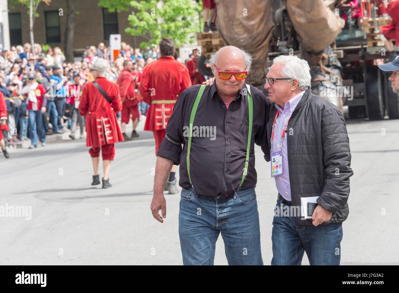 Montreal, CA - 20. Mai 2017: Jean Luc Courcoult, Direktor von Royal de Luxe Company, während "Riesen" Performance Stockfoto