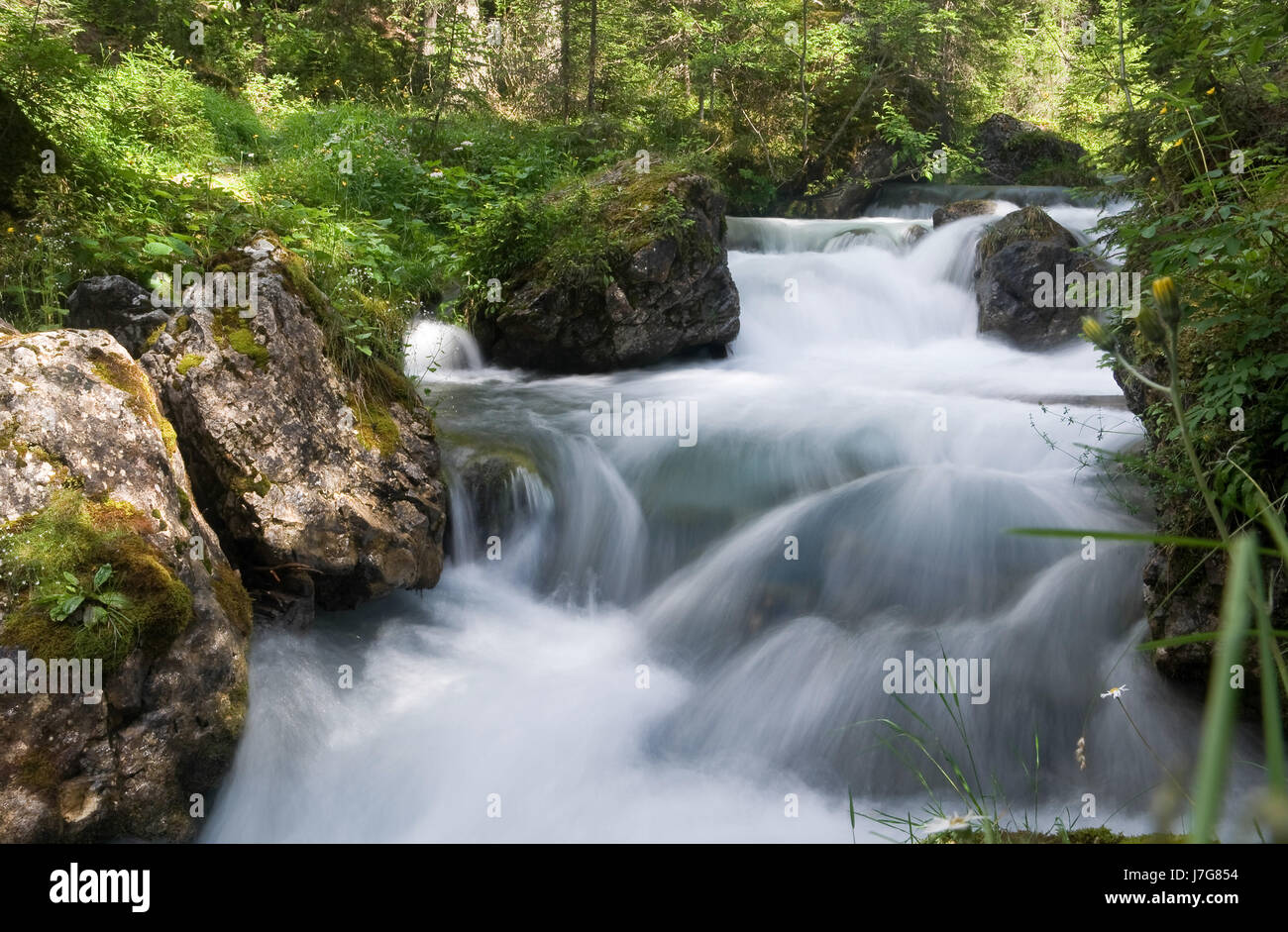 Durchfluss glatte Felsen Schönheit Flusswasser schönes beauteously schönes Blatt Stockfoto