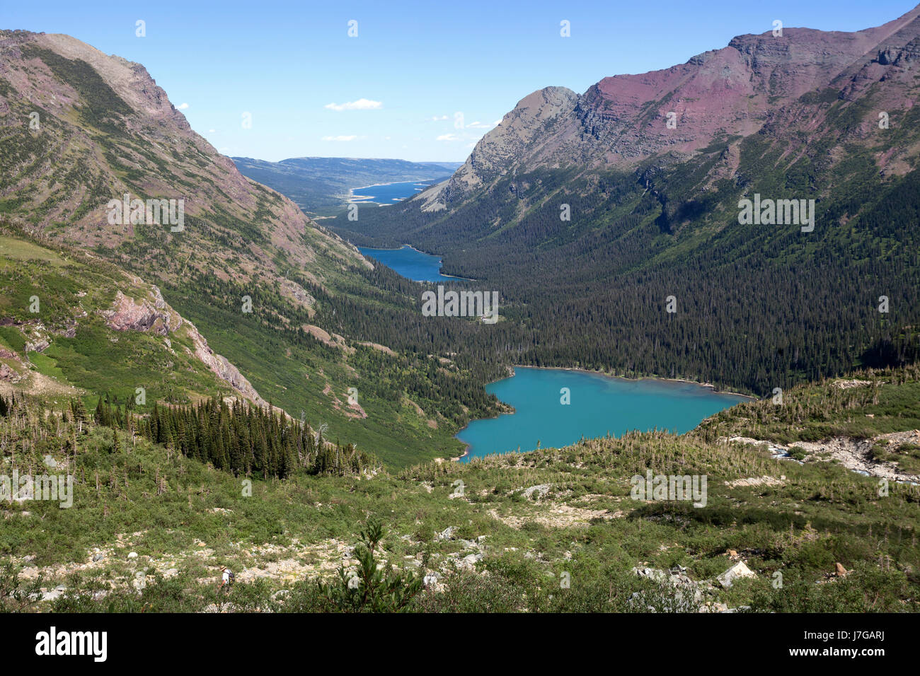 Berglandschaft bei Grinnell Gletscher-Trail mit Ansicht des Grinnell Lake, Lake Josephine und Lake Sherburne, viele Gletschergebiet Stockfoto