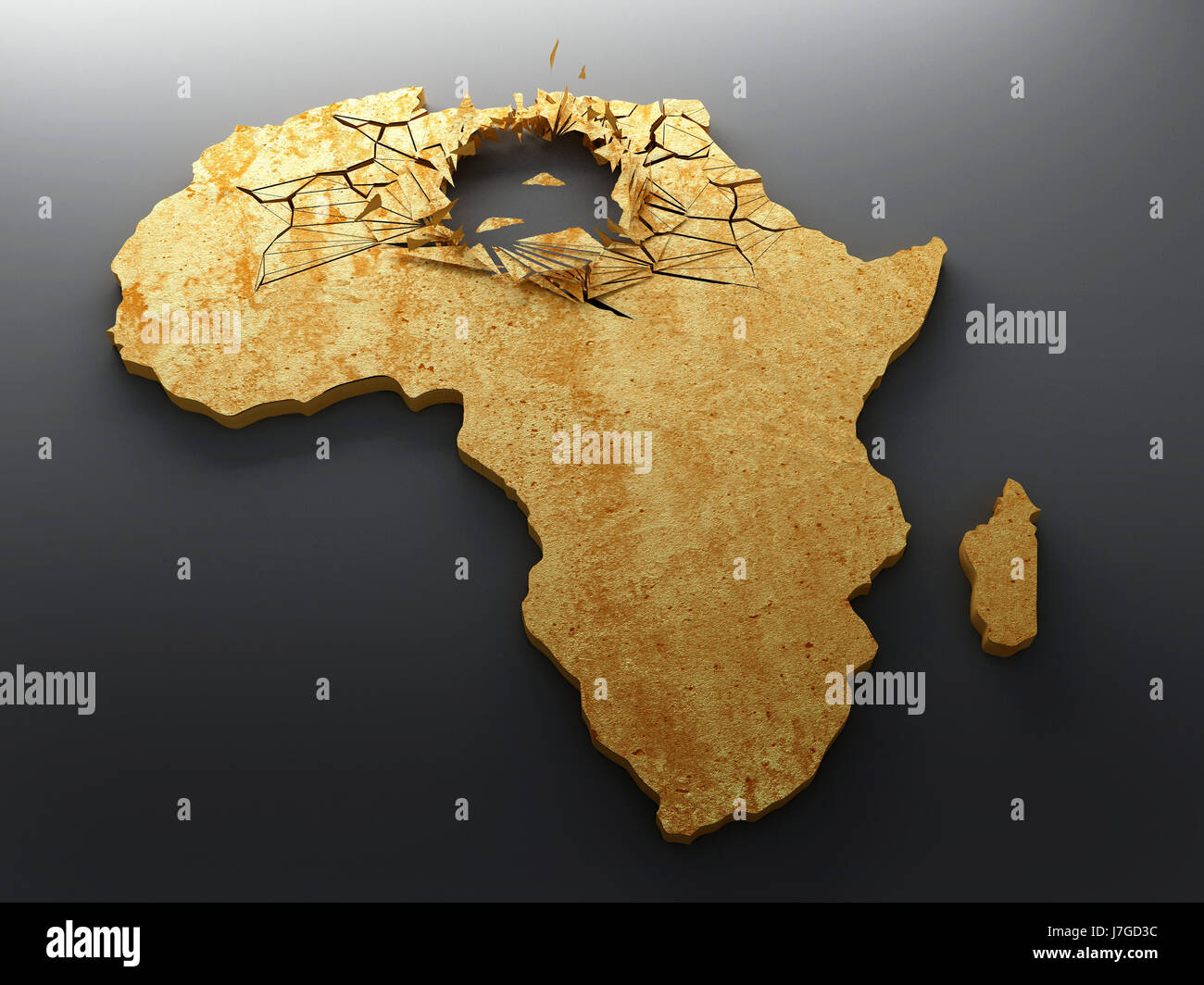 Afrika Krieg Krise Bürgerkrieg Atlas Karte des Modells Welt Explosion platzen Stockfoto