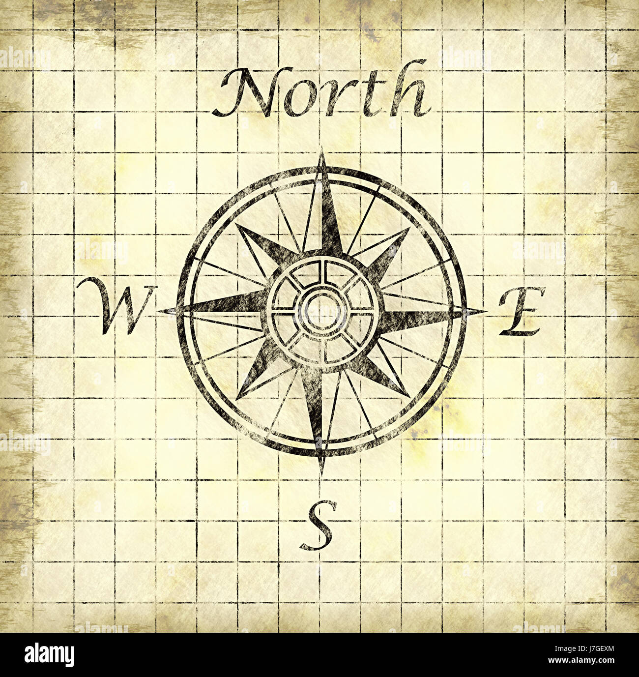 Reisen Sie antiken Vintage Illustration Abenteuer Richtung bis auf Norden getragen Stockfoto