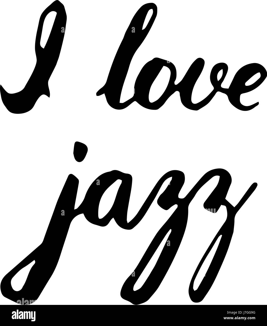 Ich liebe jazz Schriftzug. Musik Poster Illustration. Moderne Pinselstil isoliert auf weißem Hintergrund. Stock Vektor