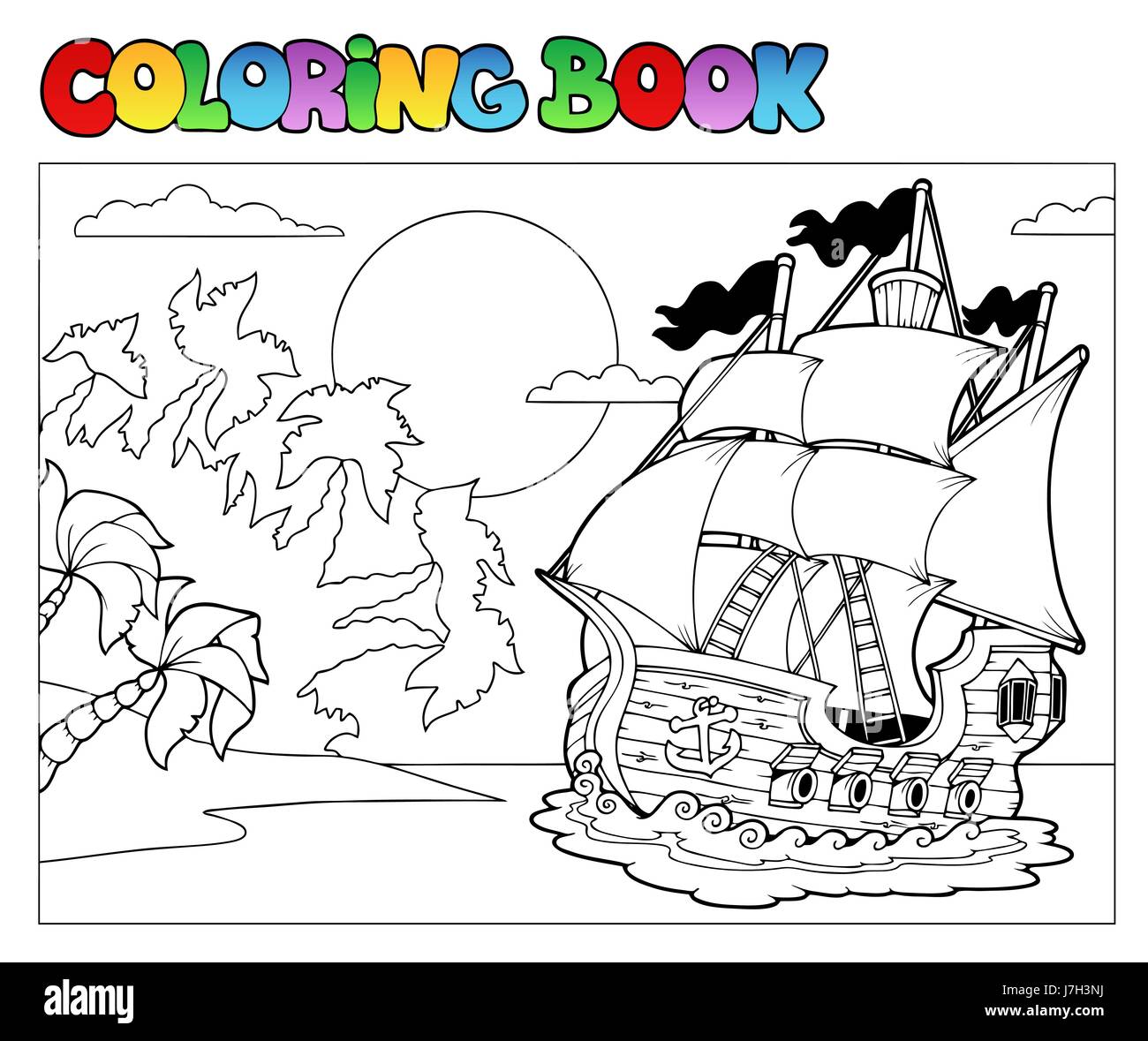 Farbe Schiff Farbe bemalte Schiff Färbung Buch Ruderboot Segelboot Stockfoto