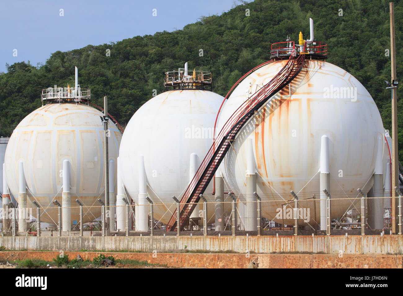 LPG Gas-Tanklager in petrochemischen Industrie Immobilien Verwendung für Treibstoff und Energie-Thema Stockfoto