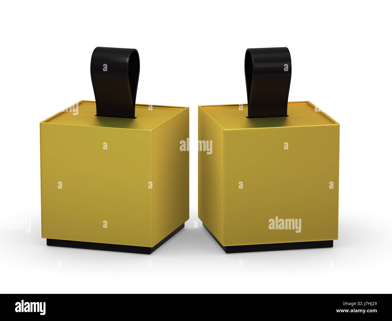 Gold Box-Verpackung mit Schleife Griff an der Oberseite, Clipping-Pfad enthalten Stockfoto