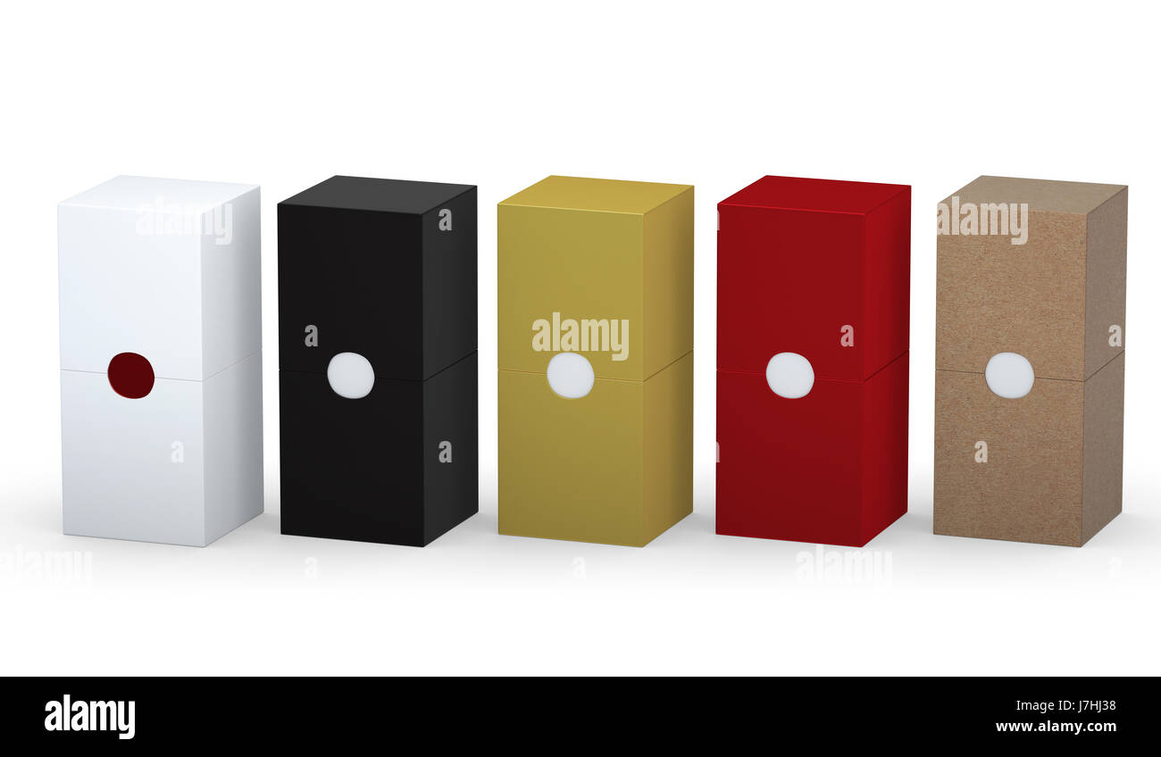 Neues Design der leeren Verpackung mit Sortenmaterial festgelegt, Clipping-Pfad enthalten. Stockfoto