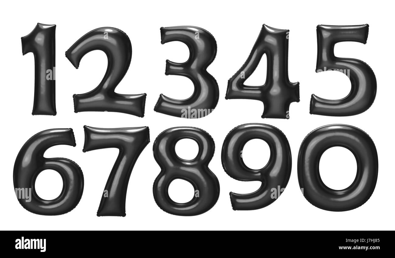 Schwarze Zahl Folie-Ballon mit Beschneidungspfad festlegen Stockfoto
