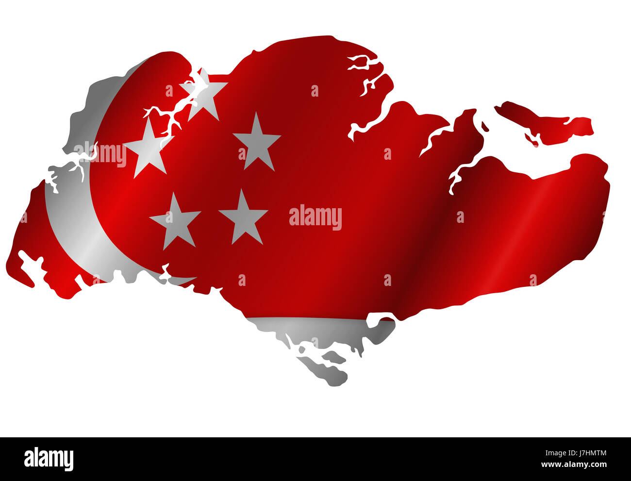 Flagge von Singapur Silhouette Republik Sterne Sternchen Karte Atlas Umriß von der Stockfoto