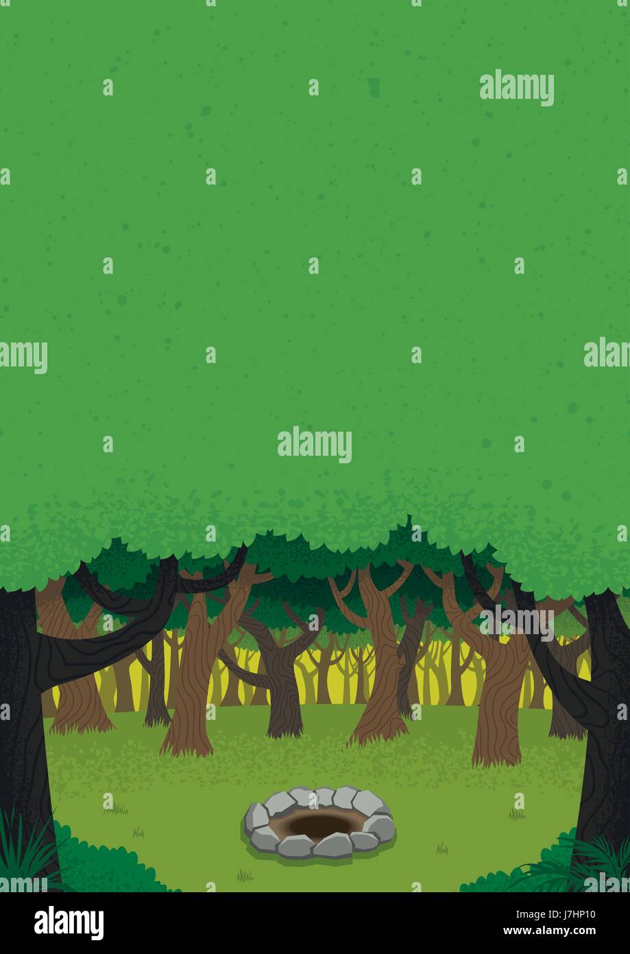 Vertikale Cartoon Illustration des Waldes mit Textfreiraum. Stock Vektor