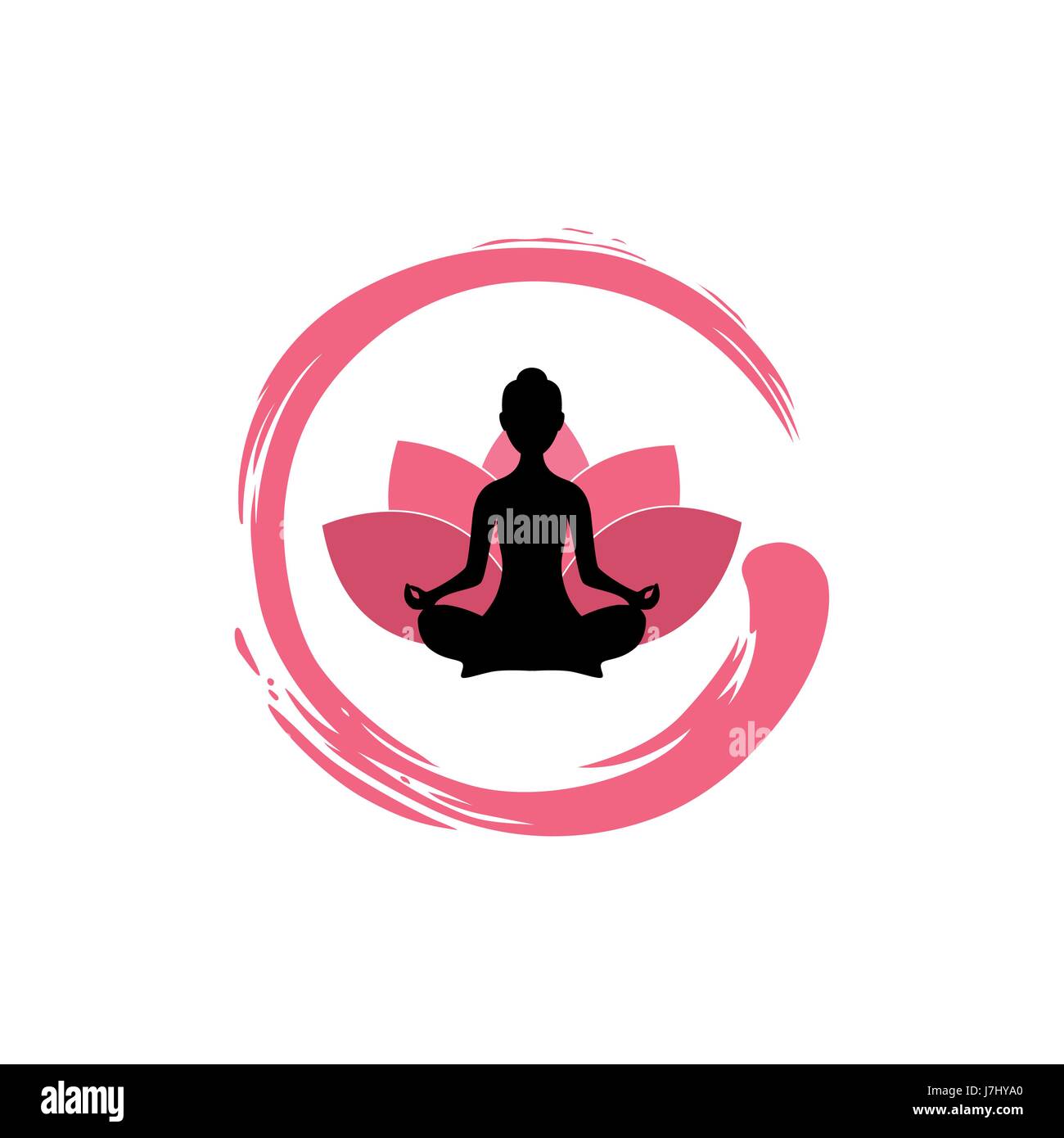 Yoga-Frauen-Silhouette, Lotusblüte mit Zen-Logo-Design-Vorlage Stock Vektor