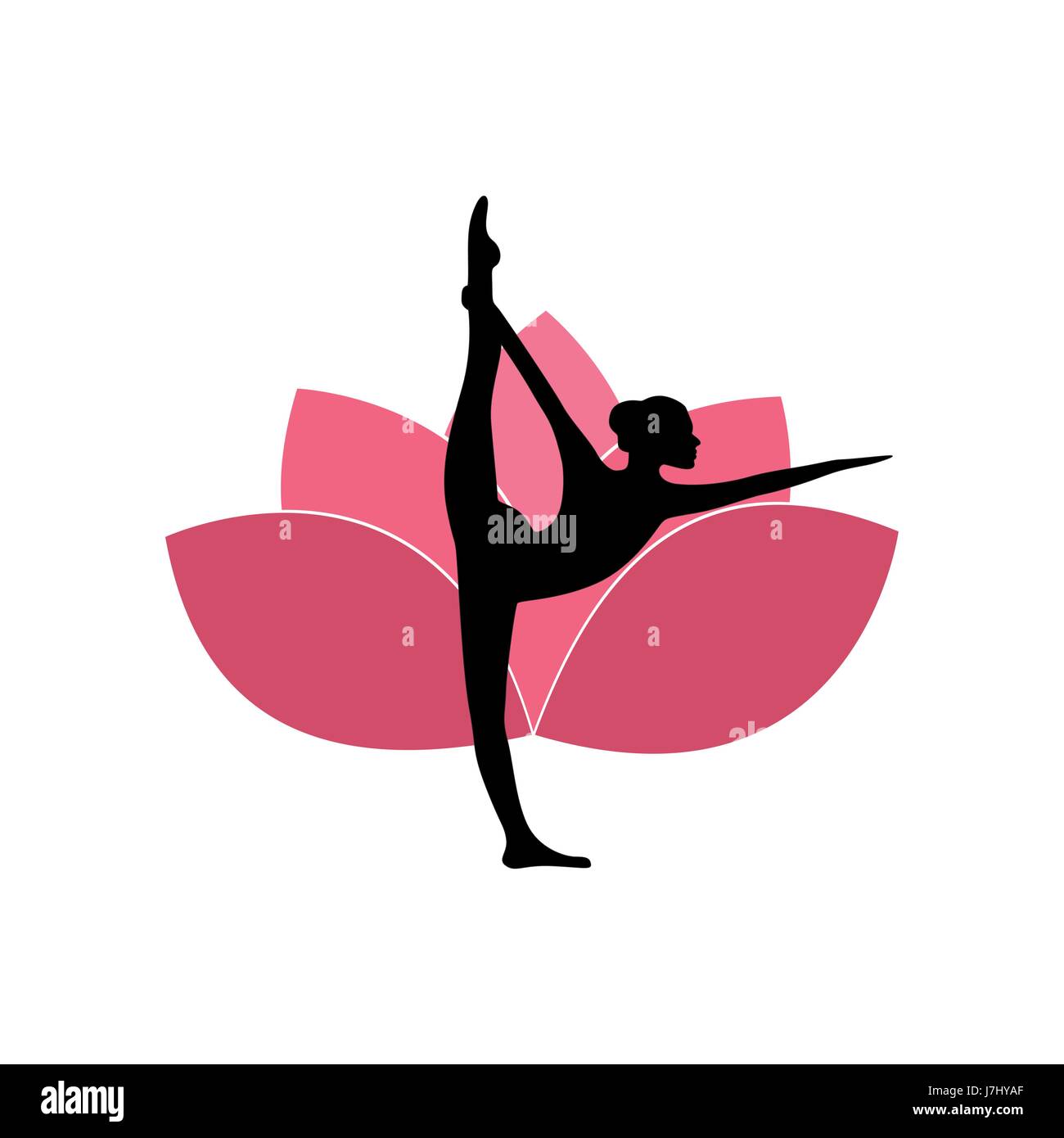 Yoga-Frauen-Silhouette, rosa Lotus Blume Hintergrundvorlage Logo Design Stock Vektor